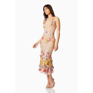 Elliatt LARK Nude halter dress embroidered 3Dflower Wedding Guest size S